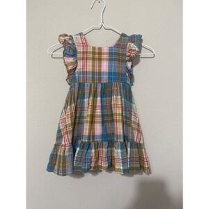 Pink Chicken Elsie Dress Hawaiian Madras Plaid Toddler Girl 3Y Ruffle Sleeves